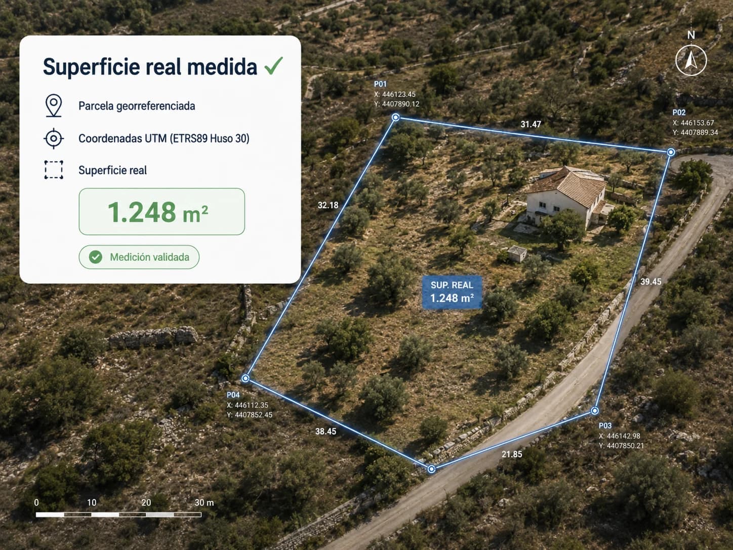 Medición georreferenciada de la superficie real de una finca